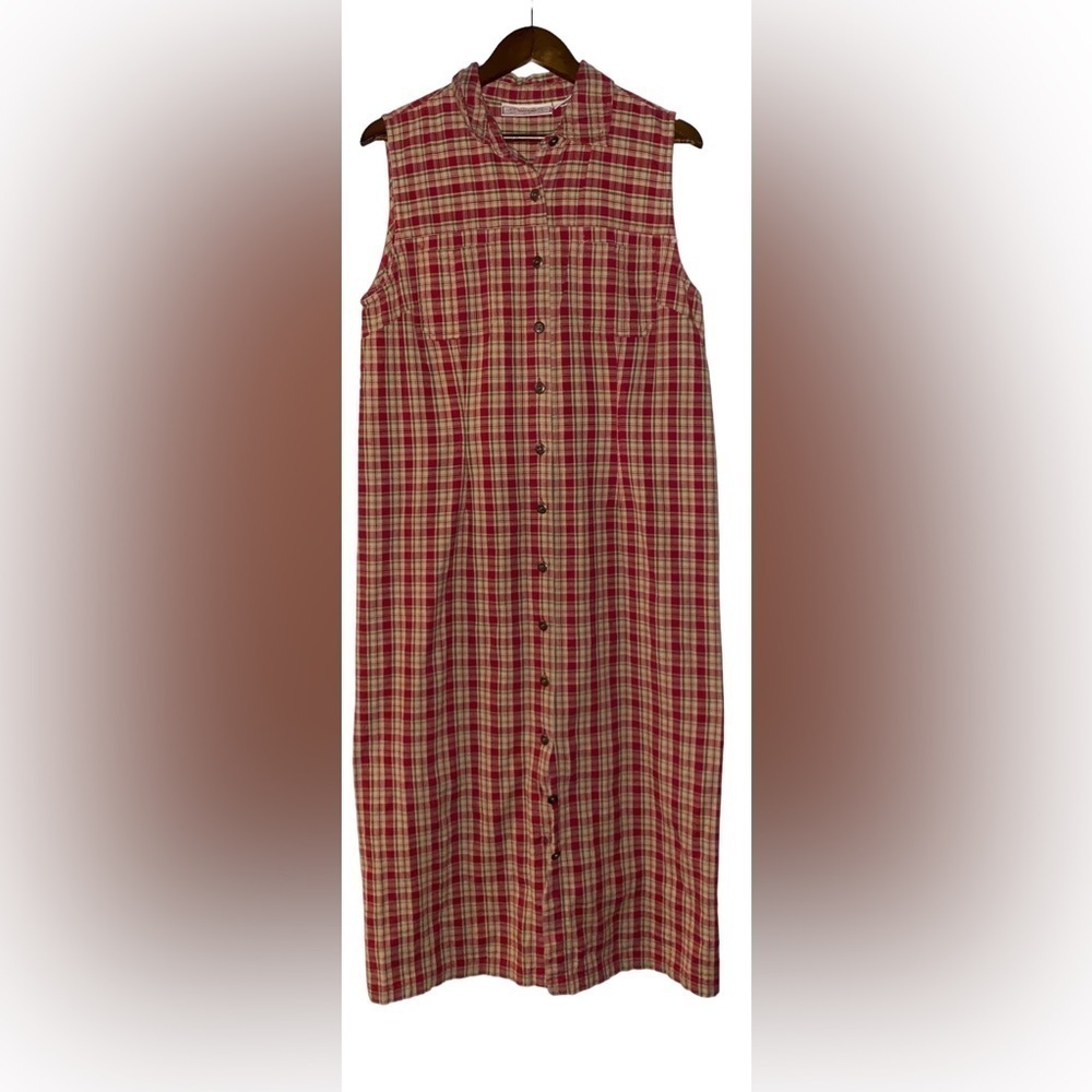 Rhythm Blue Women Red Plaid Shirtdress Maxi Large Button Up Cotton Academia